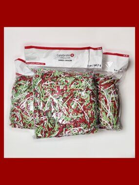 3x Celebrate It Christmas Crinkle Cut Paper Shred Filler Red Green White 5 oz ea